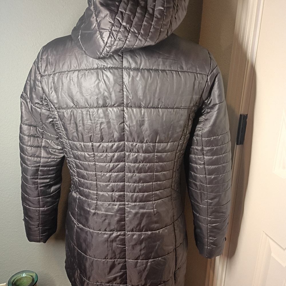 Guess Long Black Puffer Coat W/ Hood - New - Small - Picture 8 of 10